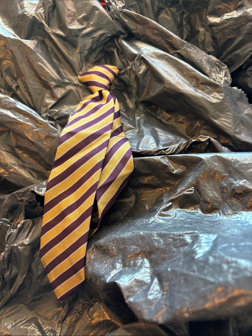 Classic Striped Toddlers Clip Tie in Purple and Gold
